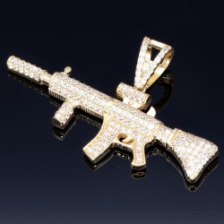 Iced Out - Maschinengewehr aus hochwertigem 585 14K Gold mit Zirkonia bestückt