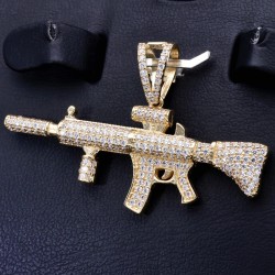 Iced Out - Maschinengewehr aus hochwertigem 585 14K Gold mit Zirkonia bestückt