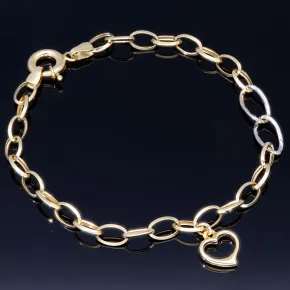 Exquisites Bicolor Herz - Armband aus 585 14K Gold in (ca. 20 cm Länge)