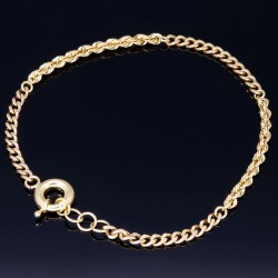 Stilvolle Mixtur aus Panzerarmband und Kordelarmband aus edlem 585er 14k Gold, ca. 2,5mm breit, 19cm lang