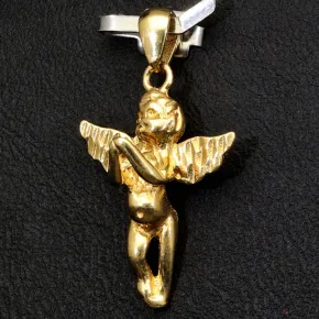 Hochwertig und mit feinen Details gefertigter Engel - Anhänger - aus 14k / 585 Gold