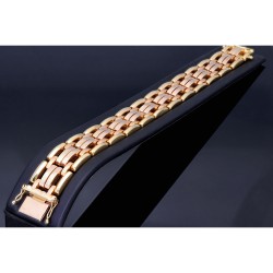 Luxuriöses und massives Armband in prunkvollem Design aus Bicolor Gold 14K / 585 Gelbgold und Roségold (ca. 20-21 cm Länge)