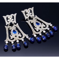 Prunkvolle Ohrringe / Ohrhänger mit royalblauen Zirkonia aus Sterling Silber 925
