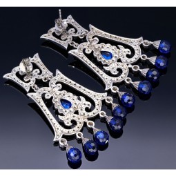 Prunkvolle Ohrringe / Ohrhänger mit royalblauen Zirkonia aus Sterling Silber 925