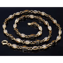 Ausgefallene Halskette aus edlem Bicolor Gold (14K/585) mit filigranem Greco-Design (ca. 65cm)