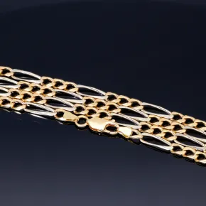 Massive Figaro-Goldkette in 18K / 750 Bicolor Gold Weiß- und Gelbgold in exklusivem Design (ca. 32,1 Gramm, ca. 70cm)