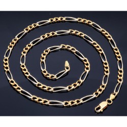 Massive Figaro-Goldkette in 18K / 750 Bicolor Gold Weiß- und Gelbgold  in exklusivem Design (ca. 32,1 Gramm, ca. 70cm)