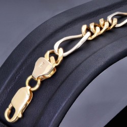 Massives Figaro-Armband in glänzendem 18K / 750 Bicolor Gold Weiß- und Gelbgold  in edlem Design (ca. 16,1 Gramm, ca. 22cm)
