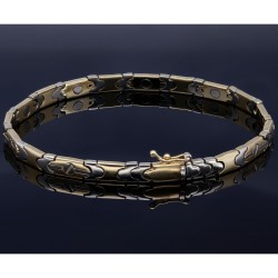 Massives Bicolor-Armband aus glänzendem 14K 585er Weiß- und Gelbgold in retrofuturistischem Design  (ca. 20cm Länge)