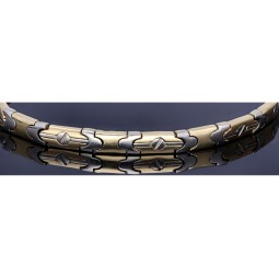 Massives Bicolor-Armband aus glänzendem 14K 585er Weiß- und Gelbgold in retrofuturistischem Design  (ca. 20cm Länge)