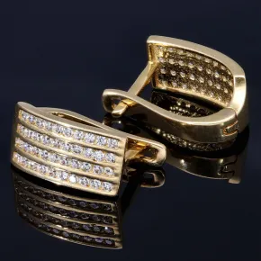 Glänzende Ohrringe mit Zirkoniasteinen und englischem Verschluss aus massivem 585er 14K Gold