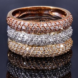 Massiver Ring für Damen aus edlem 585 14K Tricolor Gold besetzt mit funkelnden Zirkoniasteinen Ringgröße ca. 53-54