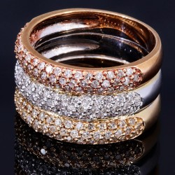Massiver Ring für Damen aus edlem 585 14K Tricolor Gold besetzt mit funkelnden Zirkoniasteinen Ringgröße ca. 53-54