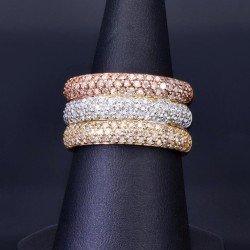 Massiver Ring für Damen aus edlem 585 14K Tricolor Gold besetzt mit funkelnden Zirkoniasteinen Ringgröße ca. 53-54