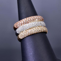 Massiver Ring für Damen aus edlem 585 14K Tricolor Gold besetzt mit funkelnden Zirkoniasteinen Ringgröße ca. 53-54