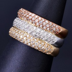 Massiver Ring für Damen aus edlem 585 14K Tricolor Gold besetzt mit funkelnden Zirkoniasteinen Ringgröße ca. 53-54