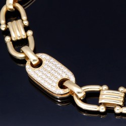 Massives Steigbügel - Plättchenarmband (Plattenarmband) aus hochwertigem 585 14K Gold mit vielen Zirkonia bestückt (ca. 23cm Länge,  in ca. 10 mm Megastärke, ca. 31,5g)