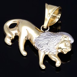 Edler Löwen-Anhänger aus hochwertigem 585er (14k) Gelbgold und Weißgold (Bicolor)