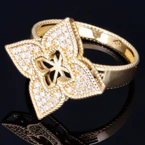 Schöner Ring für Damen in stilvollem Design einer Blume aus edlem 585 14K Gelbgold mit funkelnden Zirkoniasteinen in Ringgröße ca. 58-59