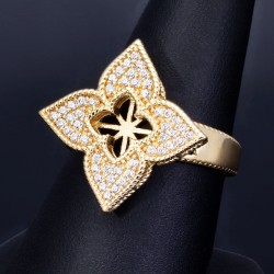 Schöner Ring für Damen in stilvollem Design einer Blume aus edlem 585 14K Gelbgold mit funkelnden Zirkoniasteinen in Ringgröße ca. 58-59