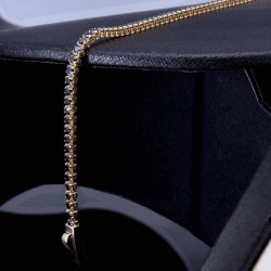Tennisarmband mit funkelnden schwarzen Zirkonia aus hochwertigem 585 14K Gold in (ca. 17,5 cm Länge)
