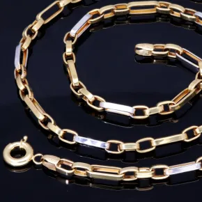 Exquisite und hochwertig produzierte Ankerkette aus glänzendem Bicolor 585 / 14K Gelb- und Weißgold für Herren und Damen (ca. 57 cm Länge)