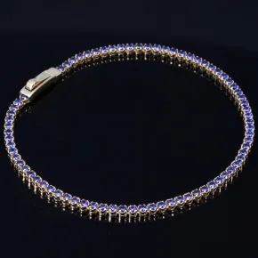 Edles Tennisarmband mit dunkelblauen Zirkonia aus hochwertigem 585 14K Gold in (ca. 17 cm Länge)
