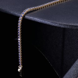 Edles Tennisarmband mit dunkelblauen Zirkonia aus hochwertigem 585 14K Gold in (ca. 17 cm Länge)