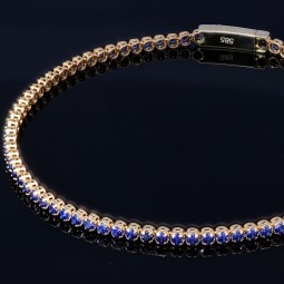 Edles Tennisarmband mit dunkelblauen Zirkonia aus hochwertigem 585 14K Gold in (ca. 19,5 cm Länge)