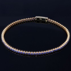 Tennisarmband mit funkelnden, dunkelblauen Zirkonia aus edlem 585 14K Gelbgold in (ca. 18,5 cm Länge)