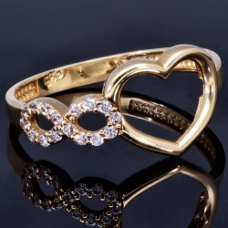 Infinity-Herz-Ring für Damen aus edlem 585 14K Gold mit Zirkoniasteinen besetzt in RG 57