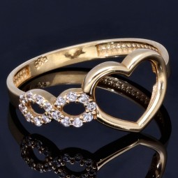 Infinity-Herz-Ring für Damen aus edlem 585 14K Gold mit Zirkoniasteinen besetzt in RG 57