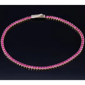 Tennisarmband mit leuchtenden, rosa-rot, pinken Zirkoniasteinen aus hochwertigem 585 14K Gold in (ca. 19 cm Länge)