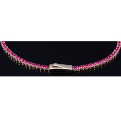 Tennisarmband mit leuchtenden, rosa-rot, pinken Zirkoniasteinen aus hochwertigem 585 14K Gold in (ca. 19 cm Länge)