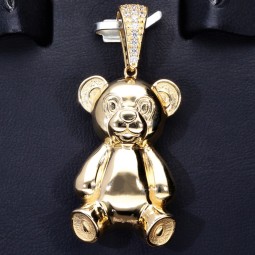 Knuffiger Teddybär - Anhänger aus edlem, glänzend poliertem 585 14K Gold
