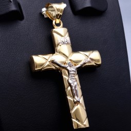 Jesus Christus Kruzifix Kreuz-Anhänger aus 14k / 585 Bicolor Gelbgold und Weißgold