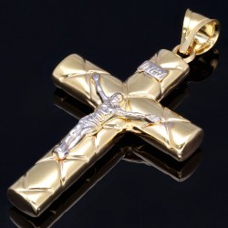 Jesus Christus Kruzifix Kreuz-Anhänger aus 14k / 585 Bicolor Gelbgold und Weißgold