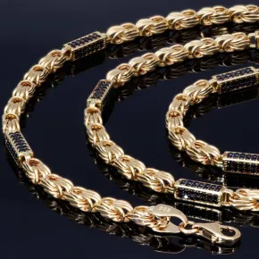 Königskette mit schwarzem Zirkoniabesatz aus 585er Gelbgold (14k)- 60cm lang, 3,3 mm breit