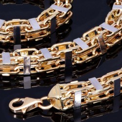 Außergewöhnliche Königskette in Käfigketten-Look aus edlem 585 / 14K Bicolor Gold   (ca. 65cm, 7mm)