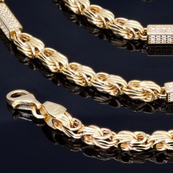 Bling-Bling-Königskette mit Zirkoniabesatz aus 585er Gelbgold (14k)- ca. 65 cm lang, 3,3 mm breit, ca. 17g