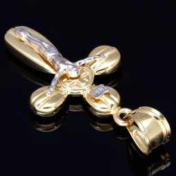 Filigran, detailliert verzierter Jesus Christus Kreuzanhänger aus Gold 14k (585er) Gelbgold und Weißgold (Bicolor)