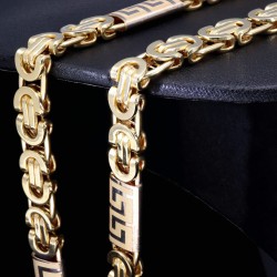 Flache Königskette mit trendigen Elementen im Greco-Design aus hochwertigem 585er Gold (14 K)  (ca. 35g, 63 cm, 8mm)