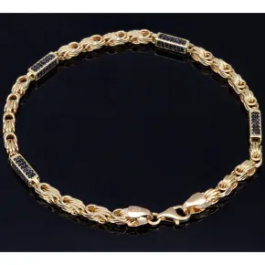Edles Königsarmband mit schwarzen, glitzernden Zirkoniasteinen aus 585er Gelbgold (14K) in ca. 21,5 cm Länge, 3,5mm