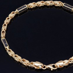 Edles Königsarmband mit schwarzen, glitzernden Zirkoniasteinen aus 585er Gelbgold (14K) in ca. 21,5 cm Länge, 3,5mm
