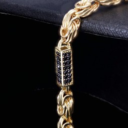 Edles Königsarmband mit schwarzen, glitzernden Zirkoniasteinen aus 585er Gelbgold (14K) in ca. 21,5 cm Länge, 3,5mm
