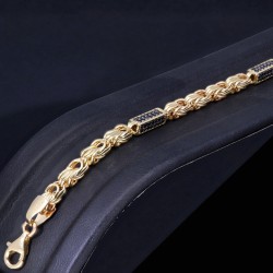 Edles Königsarmband mit schwarzen, glitzernden Zirkoniasteinen aus 585er Gelbgold (14K) in ca. 21,5 cm Länge, 3,5mm