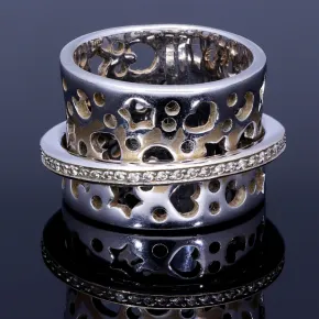Damenring aus 750er 18k - Weißgold (Stern-, Mond-, Herz-Muster) mit Brillantbesatz