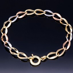 Stilvolle, hochwertiges Damen - Armband aus 585er (14k) Tricolor Gelbgold, Roségold und Weißgold ca. 20cm lang