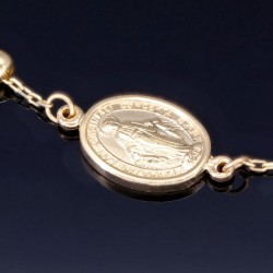 Edles Rosenkranz Armband mit kleinem Amulett und Kreuzanhänger in hochwertigem 14K / 585 Gelbgold in ca. 20cm