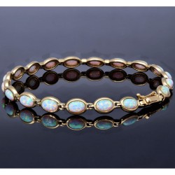 Außergewöhnlich farbenfrohes Opal Gold-Armband für Damen aus exquisitem 585 14K Gold (ca. 20cm lang)